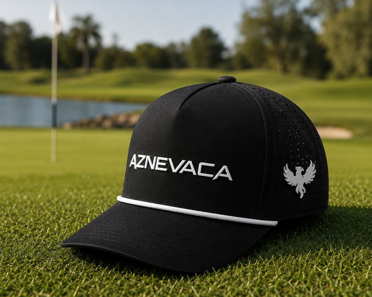 AZNEVACA Athletic Rope Hat in black with white rope