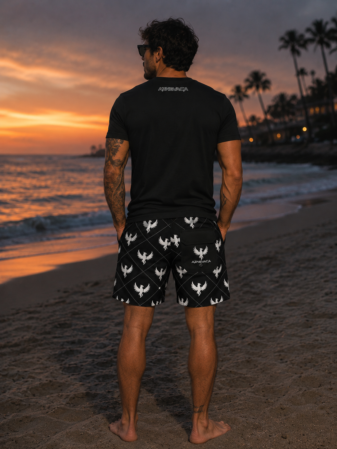 AZNEVACA Board Shorts - Black/White