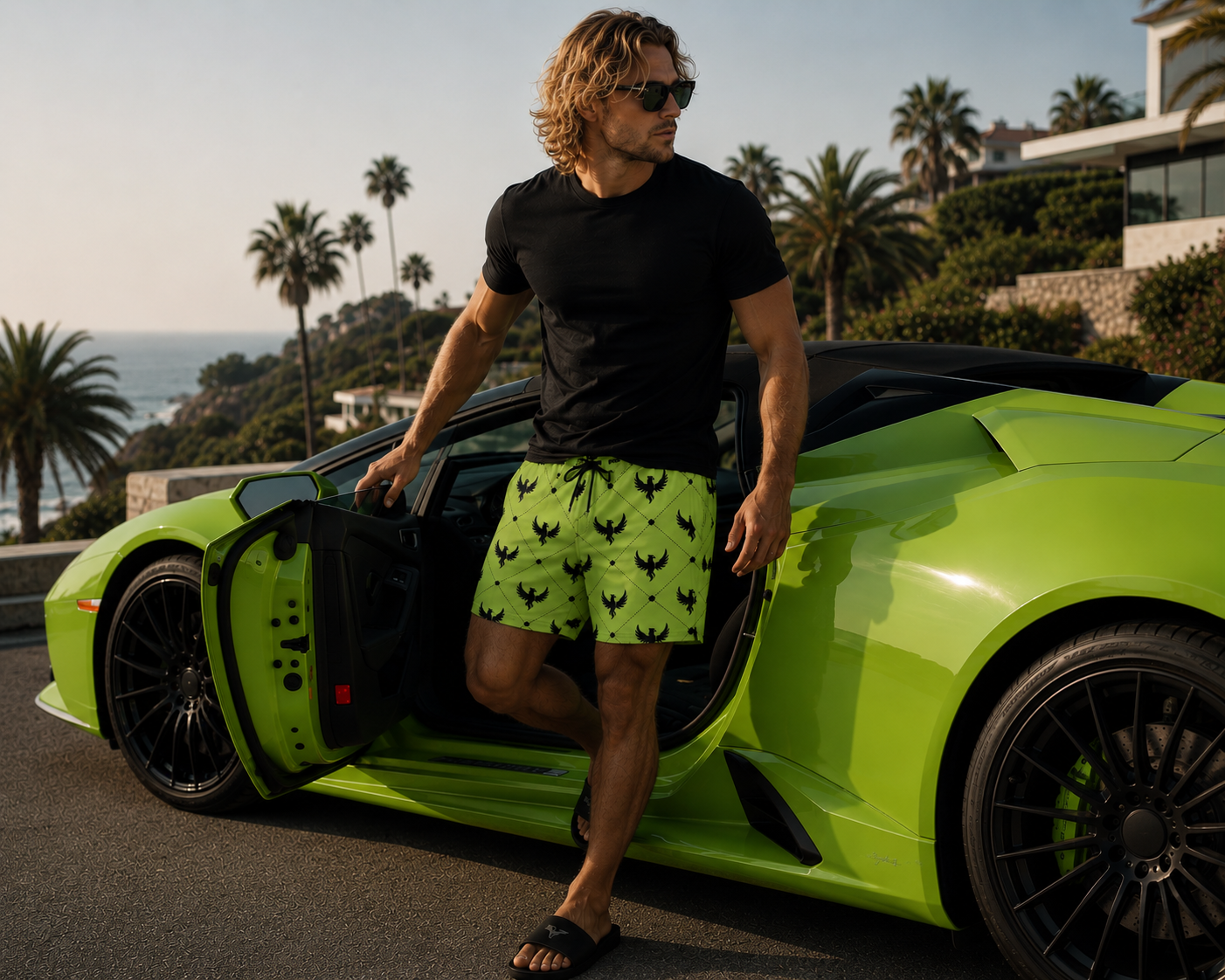 AZNEVACA Board Shorts - Lime Green/Black