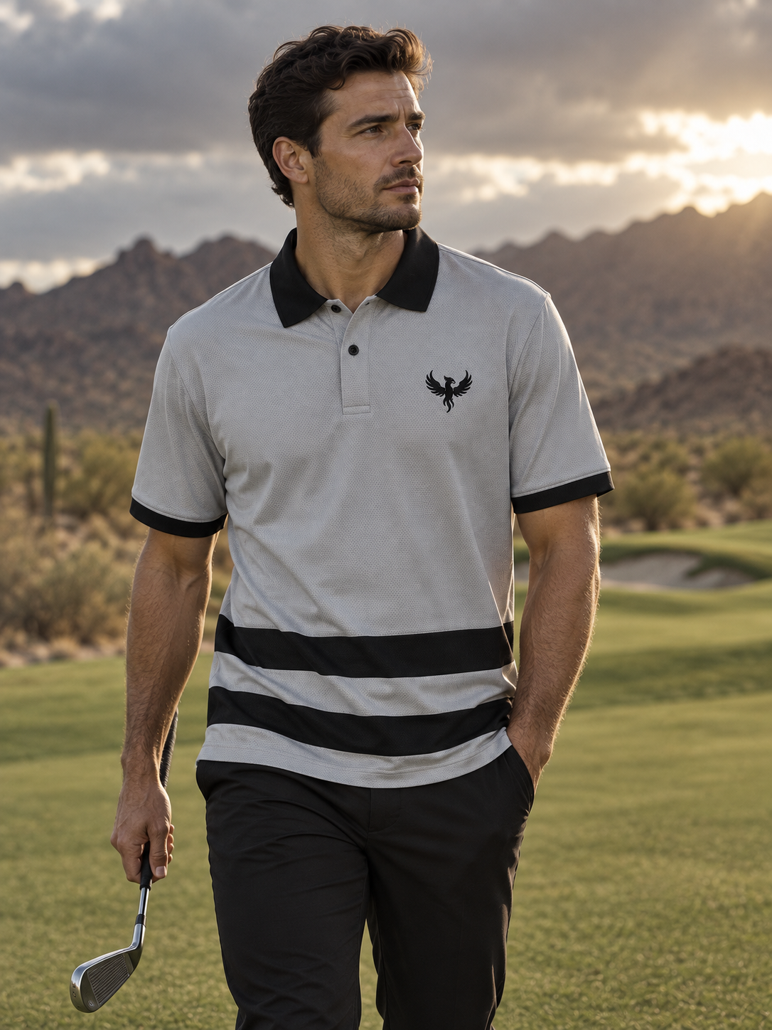 AZNEVACA Performance Golf Polo — Grey/Black